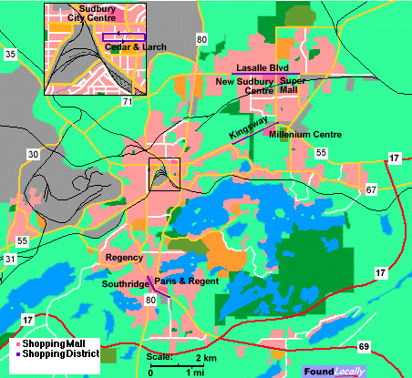 Sudbury City Shopping and Malls Map